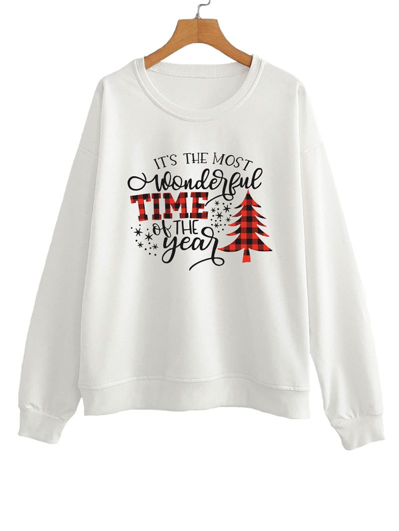 Kvinder Christmas Letter Med Tryk O-neck Drop Shoulder Løs Pullover Sweatshirts