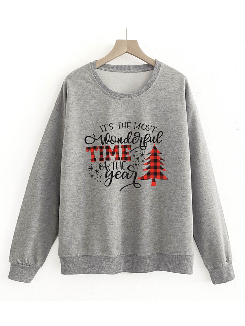 Kvinder Christmas Letter Med Tryk O-neck Drop Shoulder Løs Pullover Sweatshirts