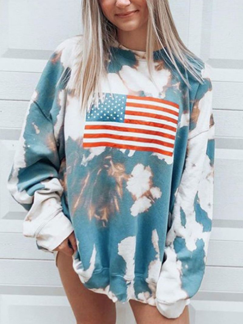 Kvinder Flag Med Tryk Tie Dye Pullover Løse Langærmede Sweatshirts