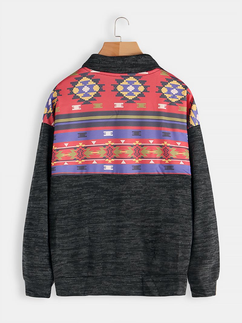 Kvinder Geometrisk Med Tryk Langærmet Lynlås Revers Sweatshirt