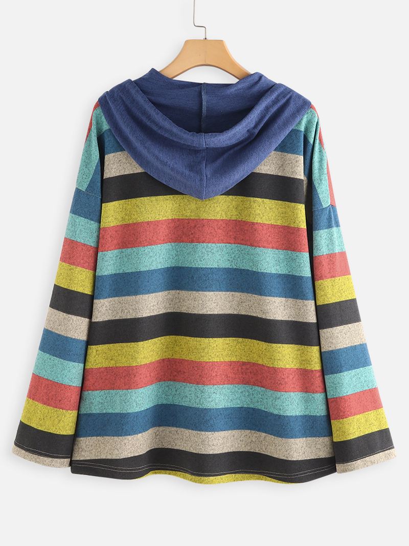 Kvinder Kontrastfarve Stripe Patchwork Hættetrøje