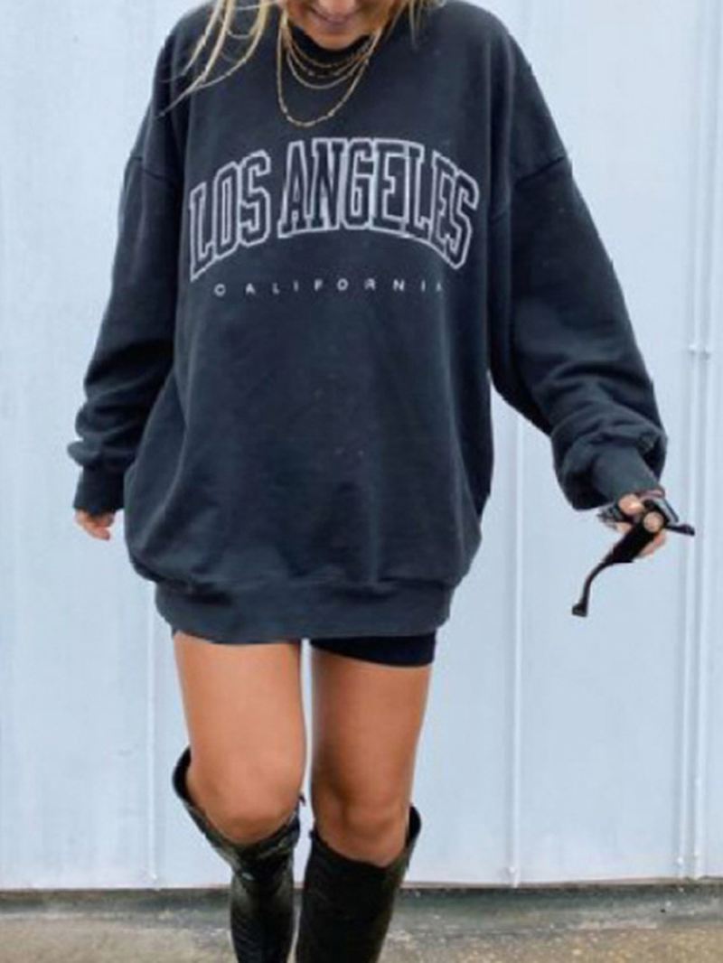 Kvinder Letter Med Tryk Drop Shoulder Pullover Simple Navy Sweatshirt