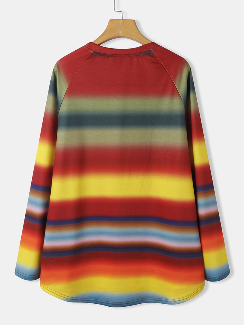 Kvinder Multi Colour Ombre Stribet O-hals Raglan Sleeve Casual Sweatshirts