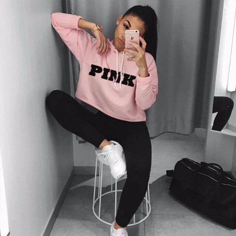 Kvinder Oversized Hættetrøjer Jumper Sweatshirt Kvinde Pink Cropped Top