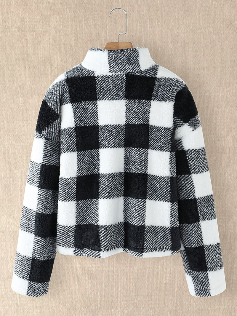 Kvinder Plaid Med Tryk Halv Lynlås Front Pullover Sweatshirts Varme Frakker