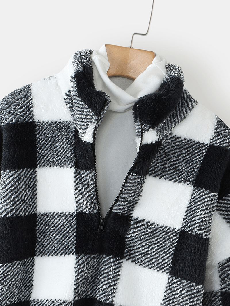 Kvinder Plaid Med Tryk Halv Lynlås Front Pullover Sweatshirts Varme Frakker