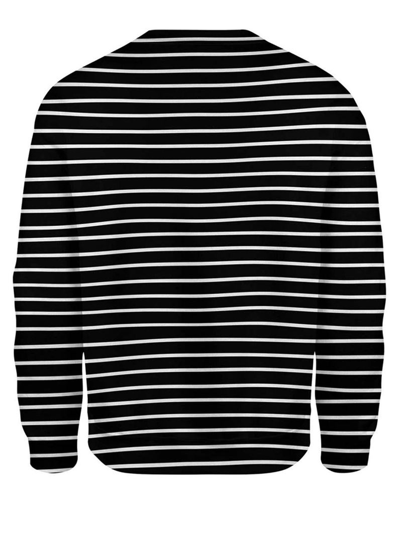 Kvinder Stripe 3d Dog Med Tryk Pullover O-hals Langærmede Casual Sweatshirts