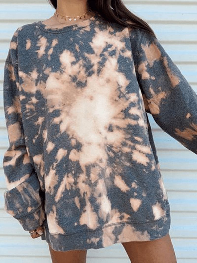 Kvinder Tie Dye Rund Hals Løs Pullover Langærmede Sweatshirts