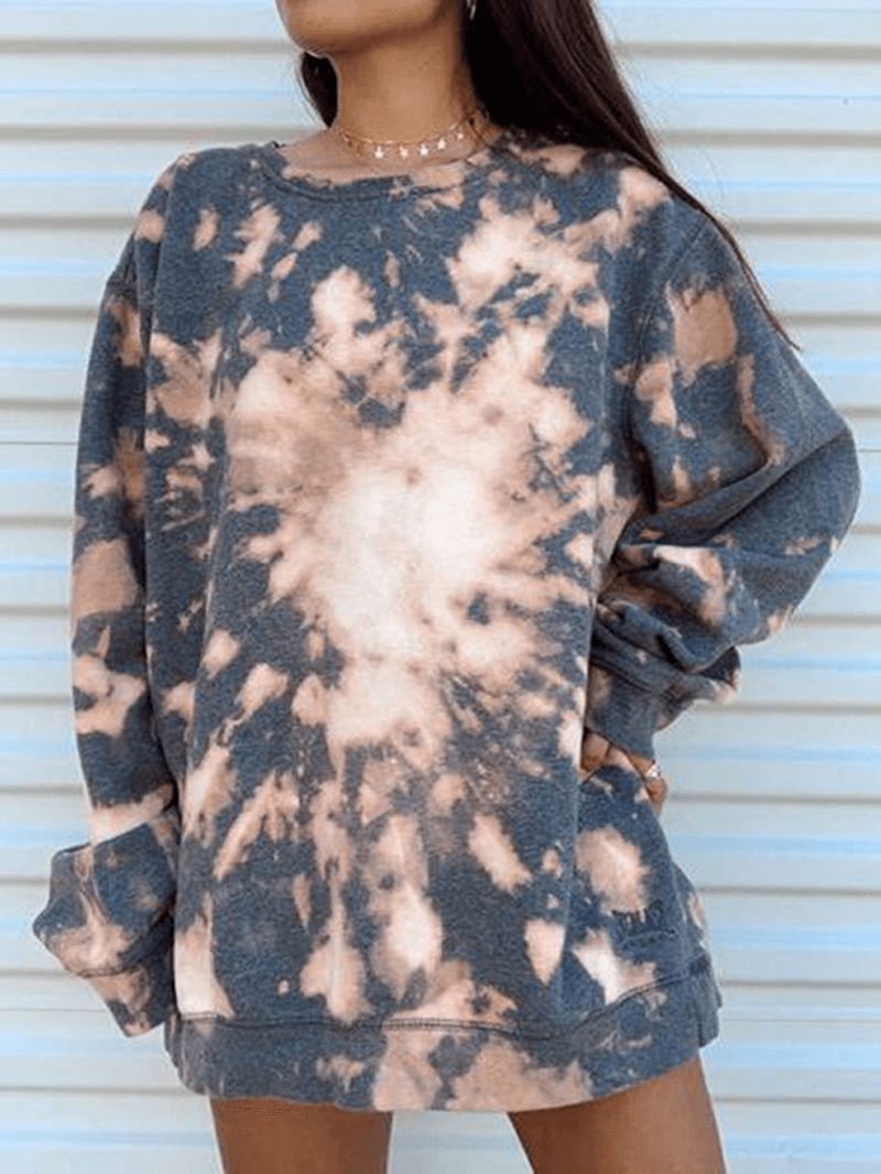 Kvinder Tie Dye Rund Hals Løs Pullover Langærmede Sweatshirts