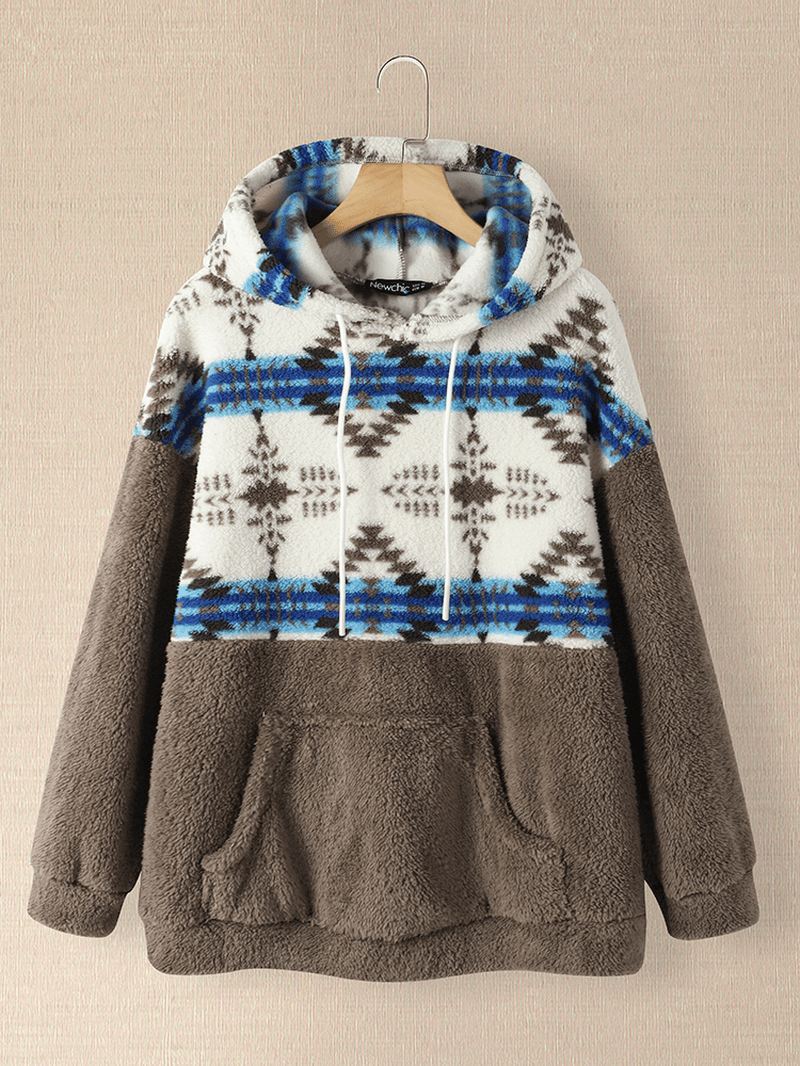 Kvinder Tribal Patchwork Snøre Snøre Casual Homewear Lam Løs Hættetrøje