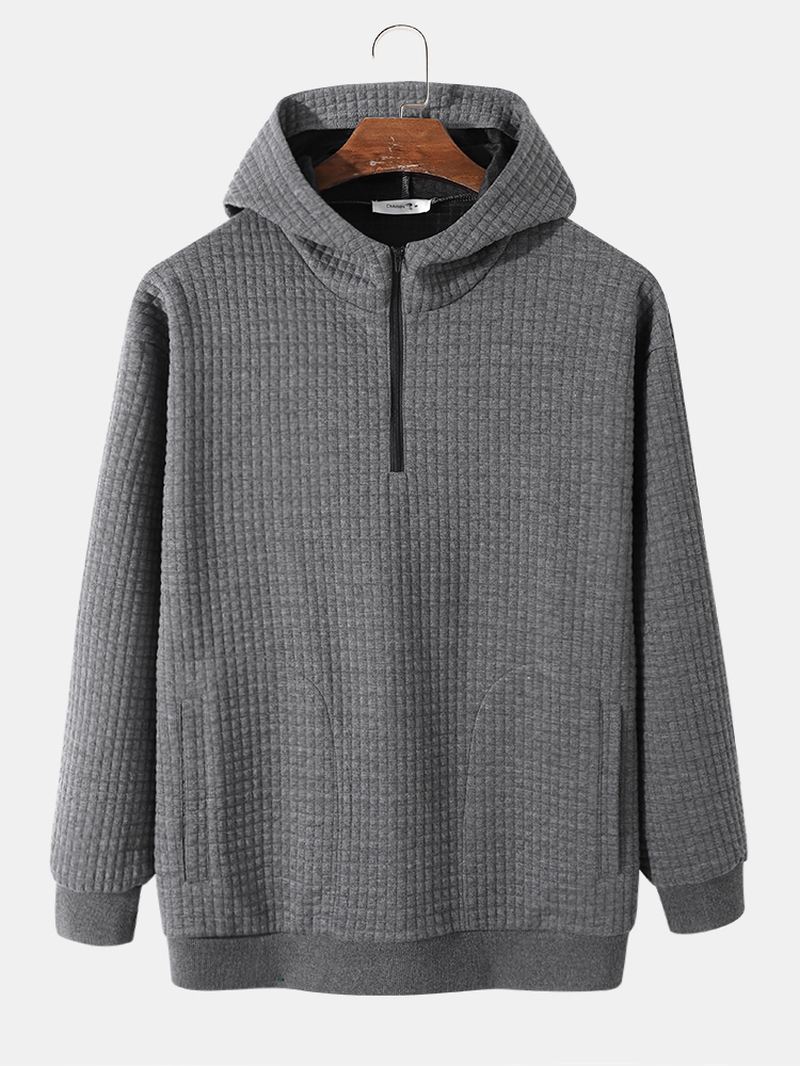 Mænd Corduroy Solid Half Zip Simple Drop Shoulder Casual Hættetrøje