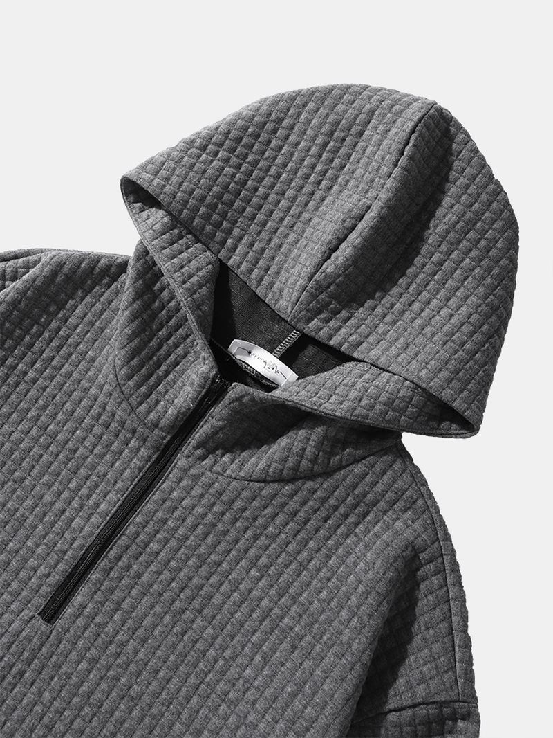 Mænd Corduroy Solid Half Zip Simple Drop Shoulder Casual Hættetrøje