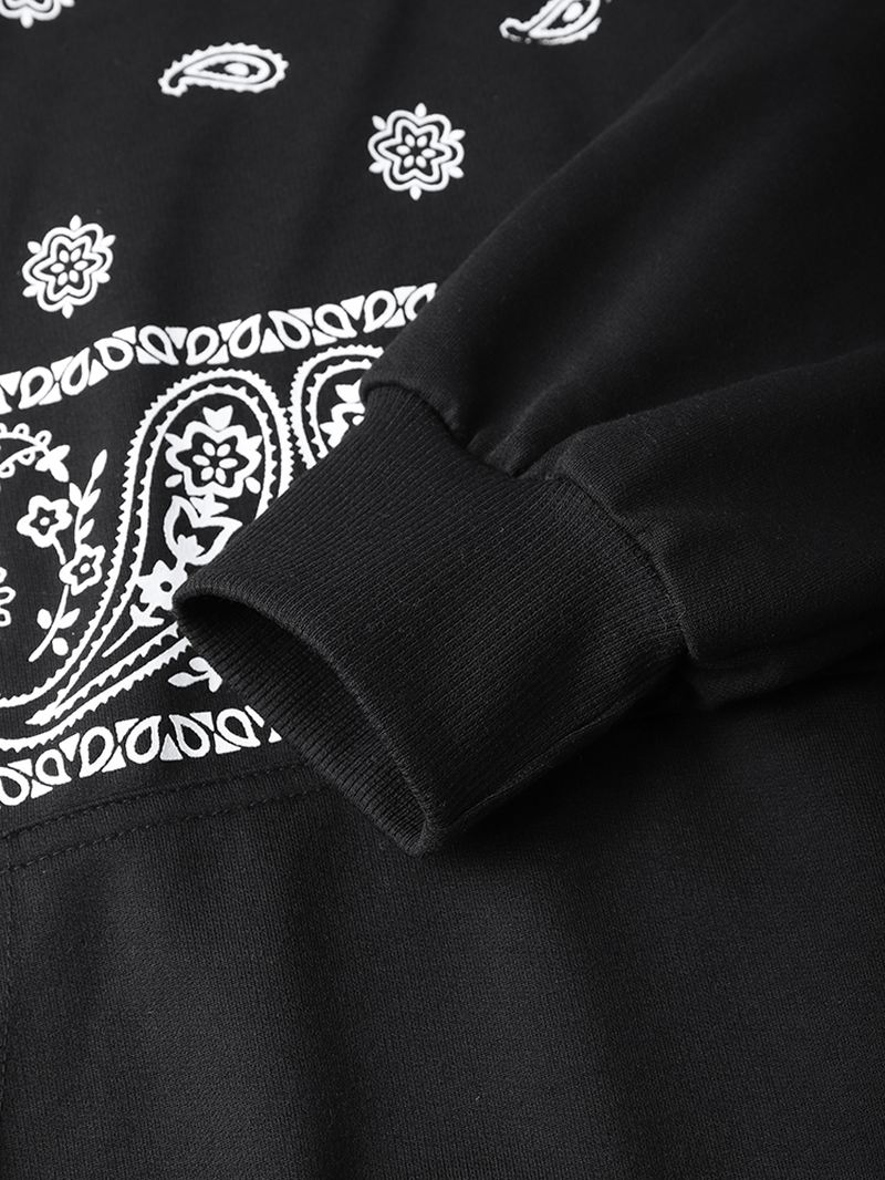 Mænd Cotton Paisley Kangaroo Pocket Drop Shoulder Hættetrøje