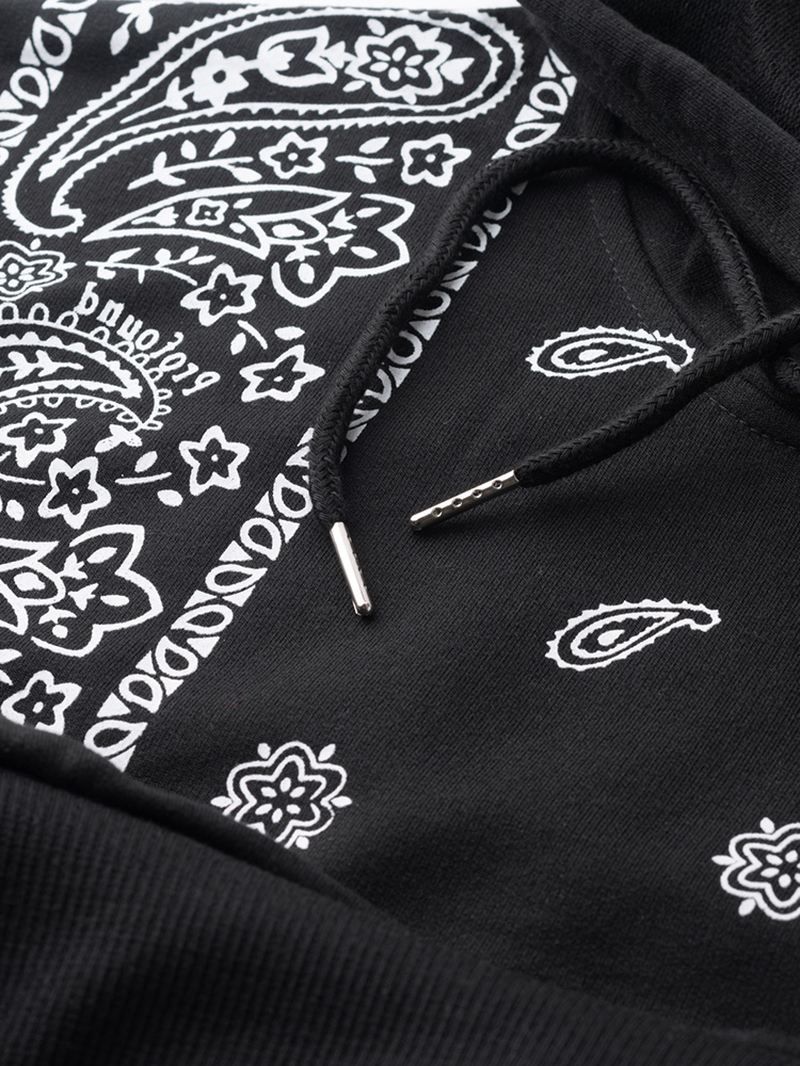 Mænd Cotton Paisley Kangaroo Pocket Drop Shoulder Hættetrøje