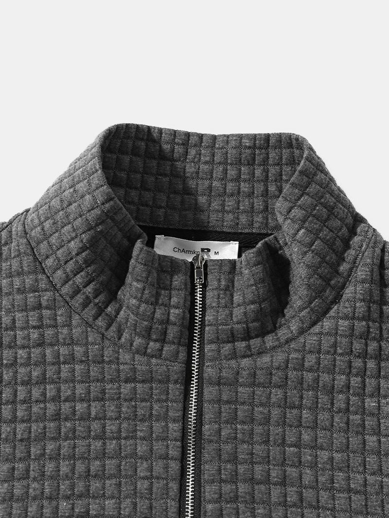 Mænd Patchwork Solid Ve Langærmet Kænguru Lomme Lynlås Cardigans