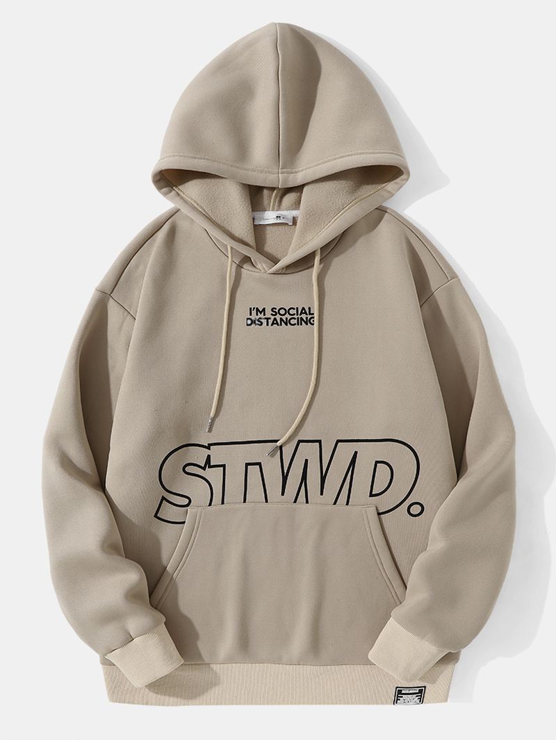 Mænd Solid Letter Kangaroo Pocket Sweatshirt Med Snøre Og Hætte