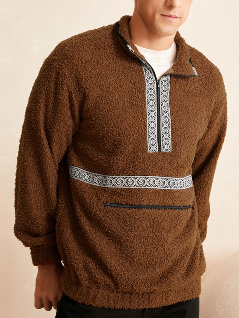 Mænd Teddy Tribal Zip Pocket Half Zip Pattern Pullover Pullover Sweatshirt