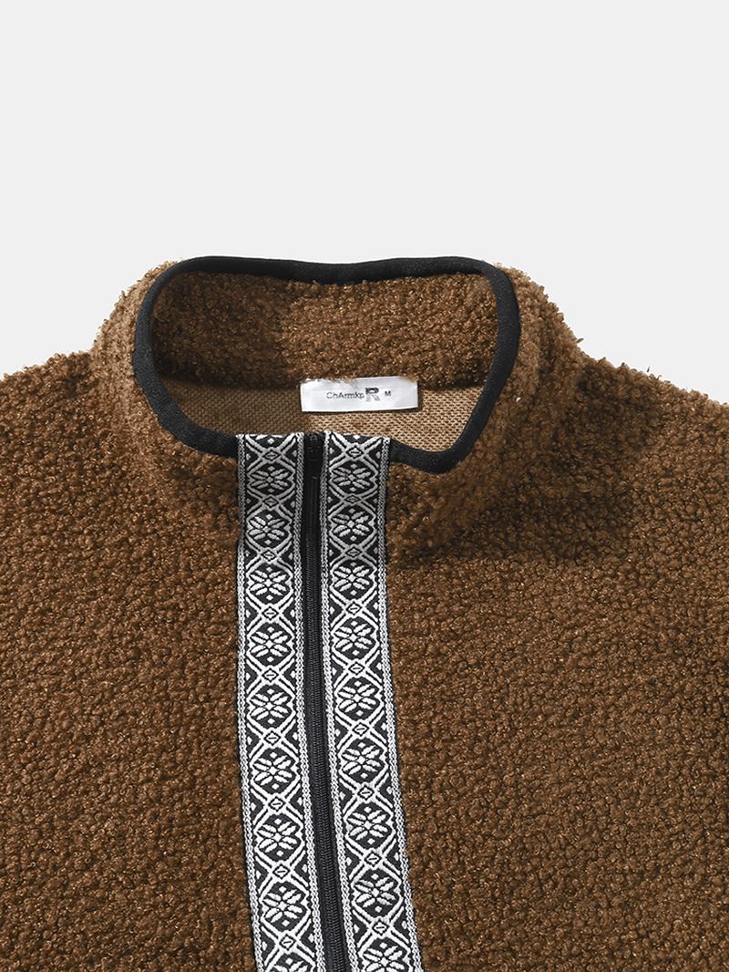 Mænd Teddy Tribal Zip Pocket Half Zip Pattern Pullover Pullover Sweatshirt