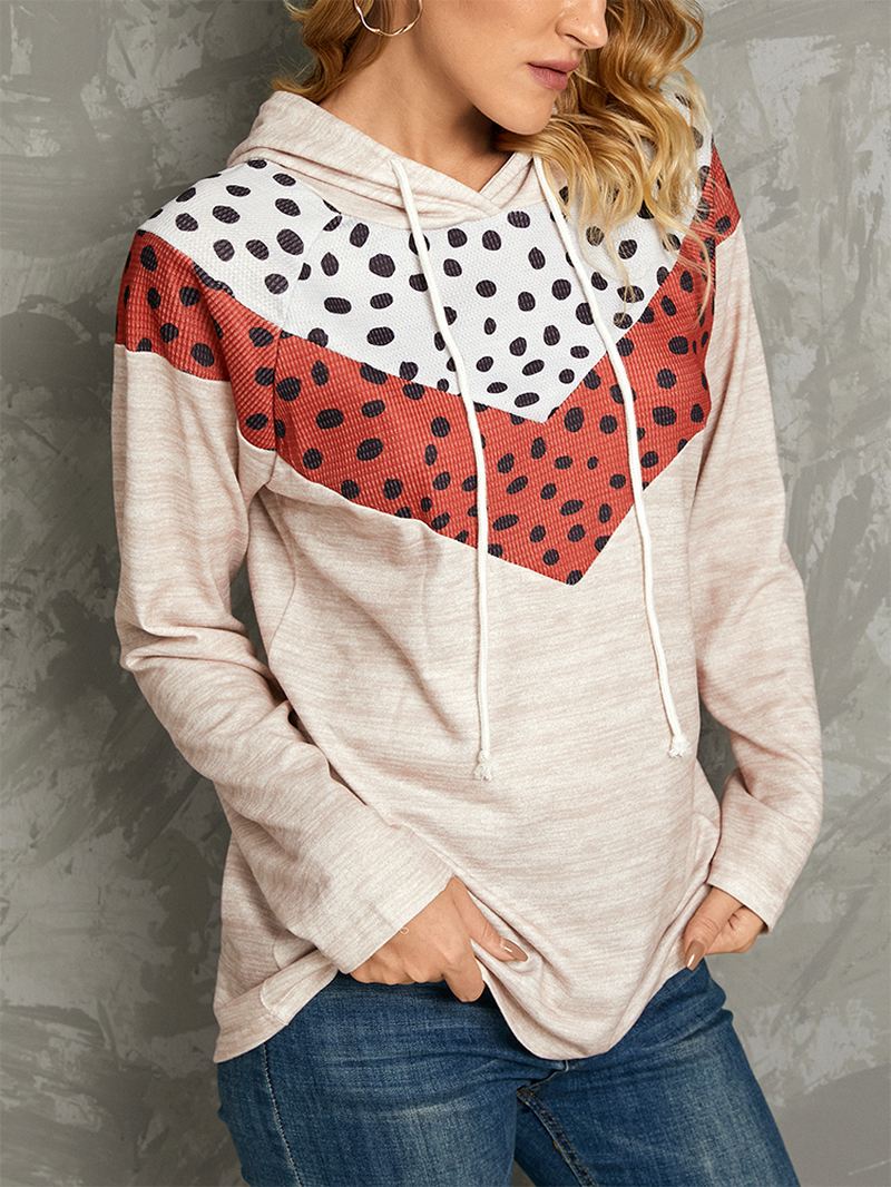 Polkadot Med Tryk Patchwork Casual Snøre Langærmet Rund Hals Hættetrøjer