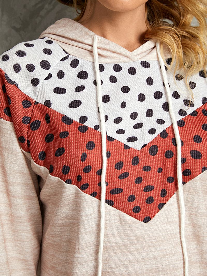 Polkadot Med Tryk Patchwork Casual Snøre Langærmet Rund Hals Hættetrøjer