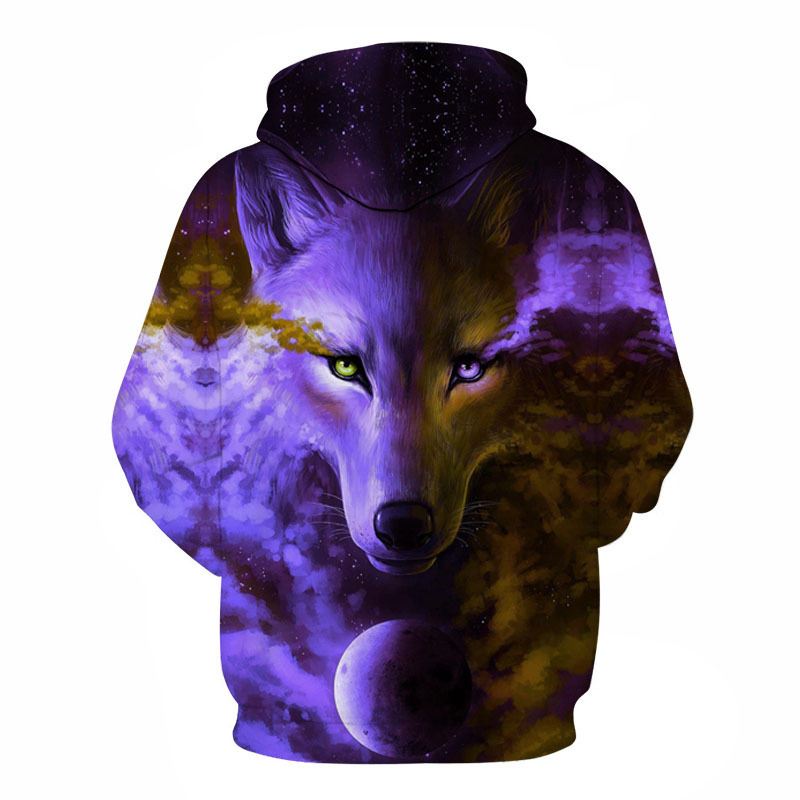 Purple Series Wolf 3d Digital Printing Wolf Casual Hættetrøje