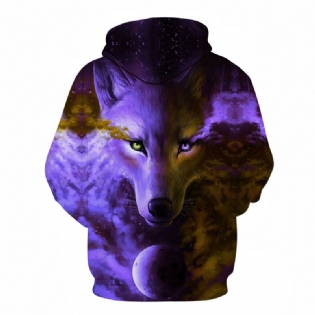 Purple Series Wolf 3d Digital Printing Wolf Casual Hættetrøje