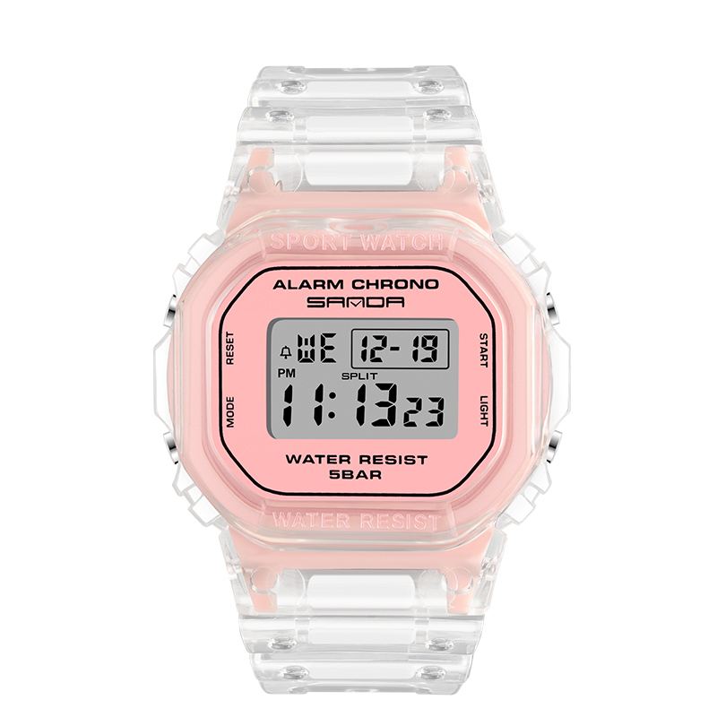 Gennemsigtig Rem Frisk Farve Mode Lysende Display Stopur Coupole Digital Watch