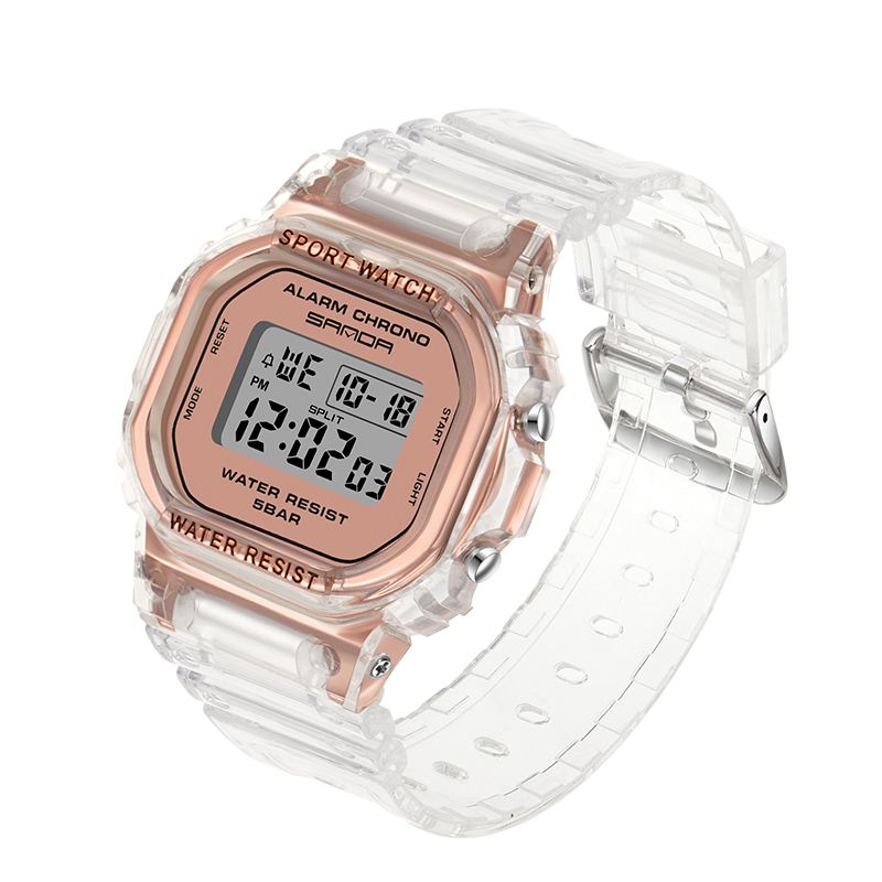 Gennemsigtig Rem Frisk Farve Mode Lysende Display Stopur Coupole Digital Watch