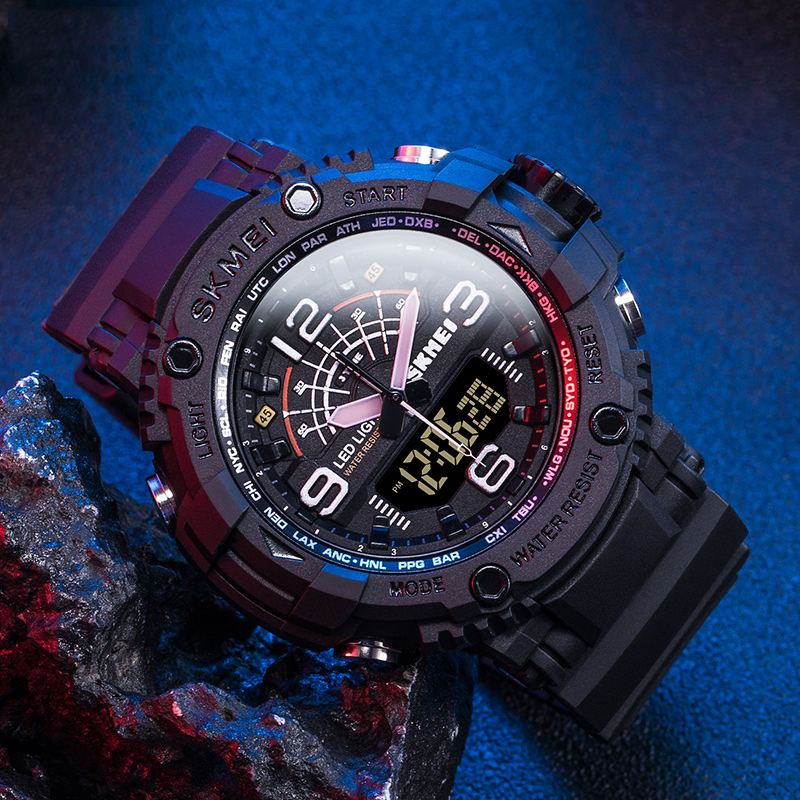 Led Lys Sport Herre Digital Watch 5atm Vandtæt Stopur Camouflage Dual Display Ur