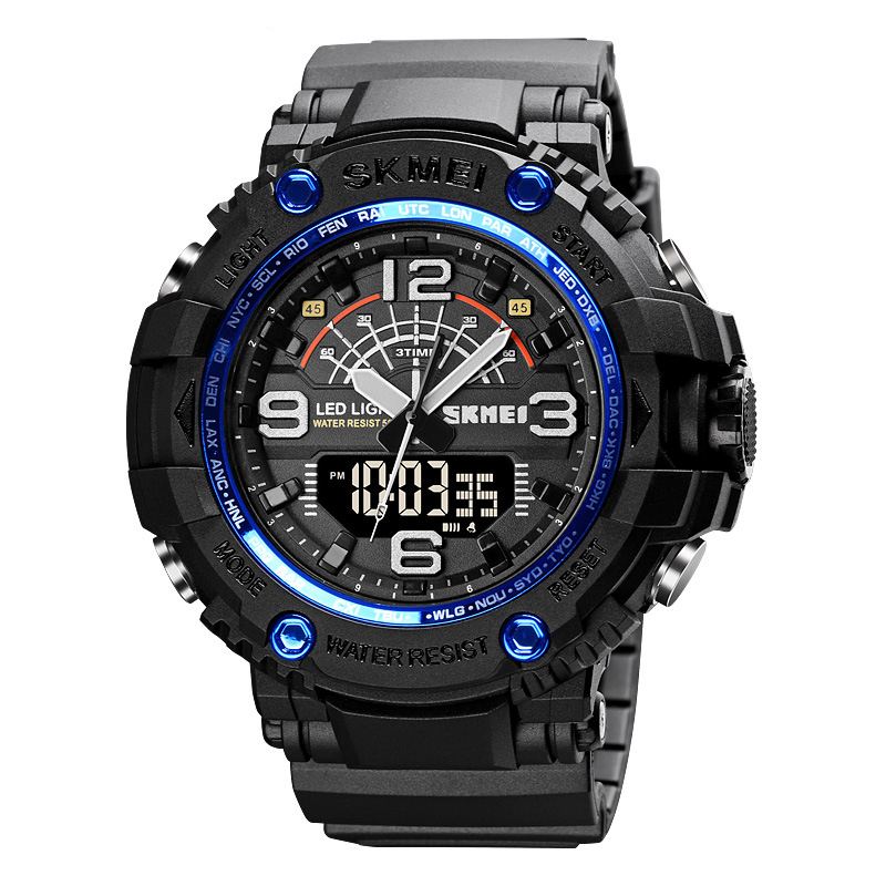 Led Lys Sport Herre Digital Watch 5atm Vandtæt Stopur Camouflage Dual Display Ur