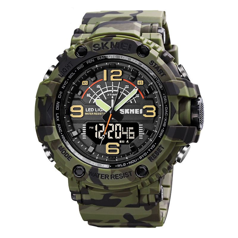 Led Lys Sport Herre Digital Watch 5atm Vandtæt Stopur Camouflage Dual Display Ur