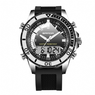 Mode Mænd Led Dual Display Watch Silikone Strap Svømning Dykning Sport Watch
