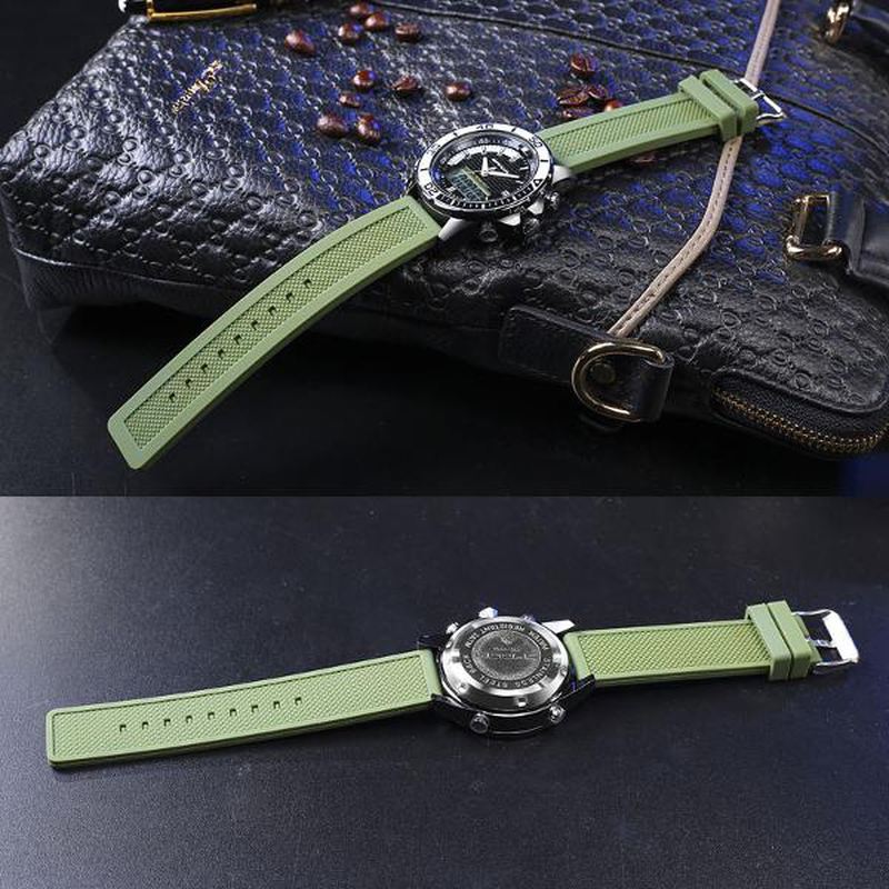 Mode Mænd Led Dual Display Watch Silikone Strap Svømning Dykning Sport Watch