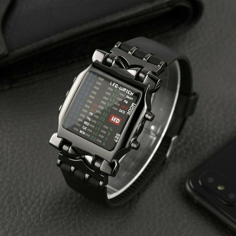 Mode Square Style Cool Herreur Led Tid Dato Uge Display Farverigt Lys Digital Watch