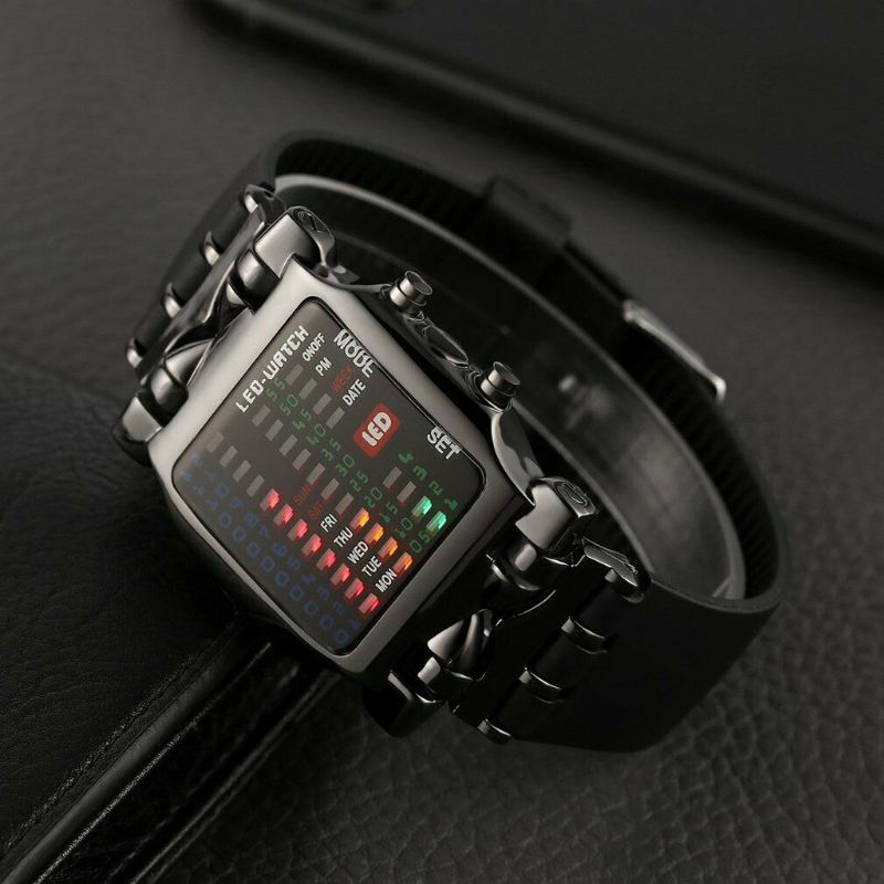 Mode Square Style Cool Herreur Led Tid Dato Uge Display Farverigt Lys Digital Watch