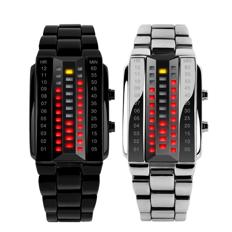 Moderigtigt Creative Couple Led Display Watch Full Steel Band Digital Watch