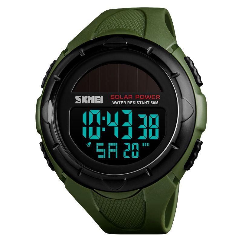 Solar Power Digital Watch Stopur Lysende Display Alarm Kalender Udendørs Sport Watch