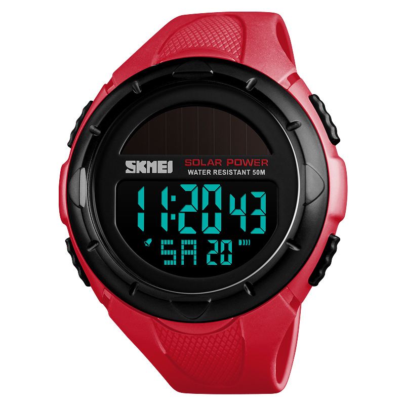 Solar Power Digital Watch Stopur Lysende Display Alarm Kalender Udendørs Sport Watch