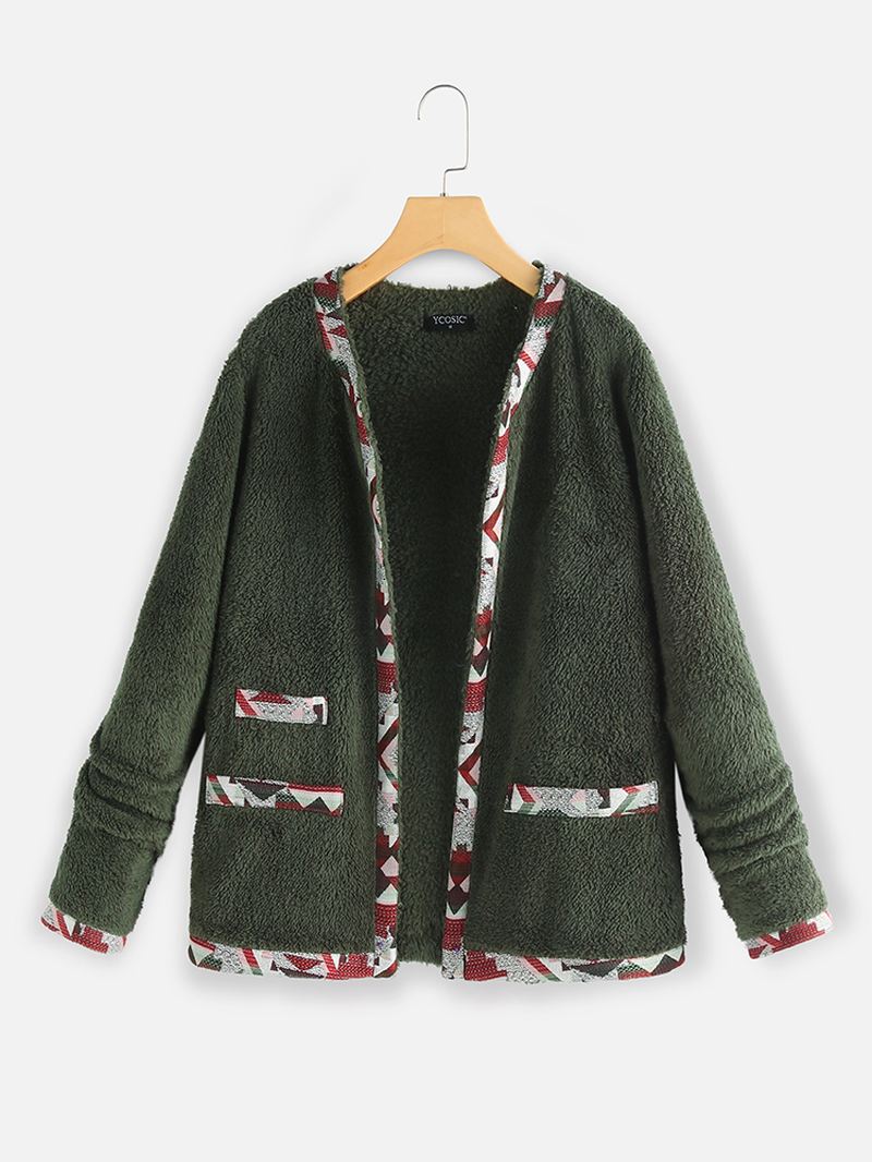 Casual Fleece Patch Langærmet Jakke Til Kvinder