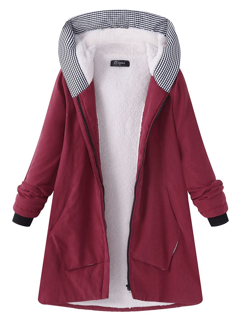 Casual Pure Color Hooded Pocket Coats