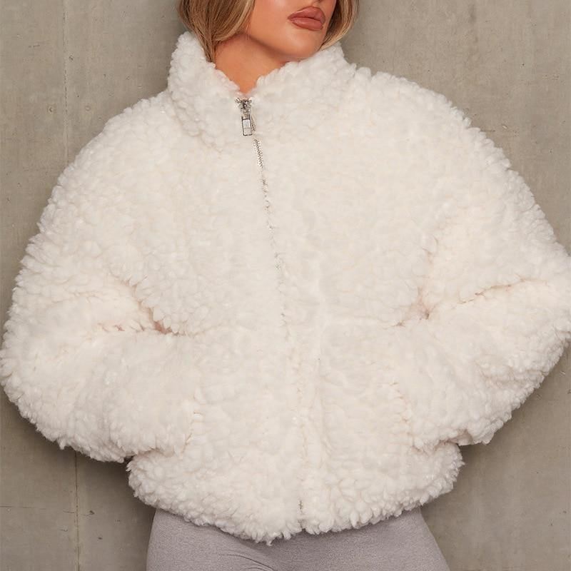 Efterår Vinter Fluffy Fleece Frakker Og Jakker Plus Size Lynlås Cardigan Langærmede Overfrakker Varme Jakker Lammeuld