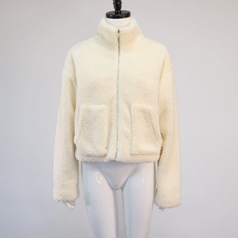 Efterår Vinter Fluffy Fleece Frakker Og Jakker Plus Size Lynlås Cardigan Langærmede Overfrakker Varme Jakker Lammeuld