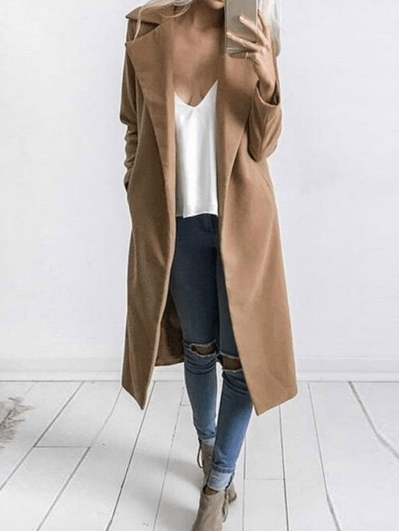 Ensfarvet Pocket Long Coat