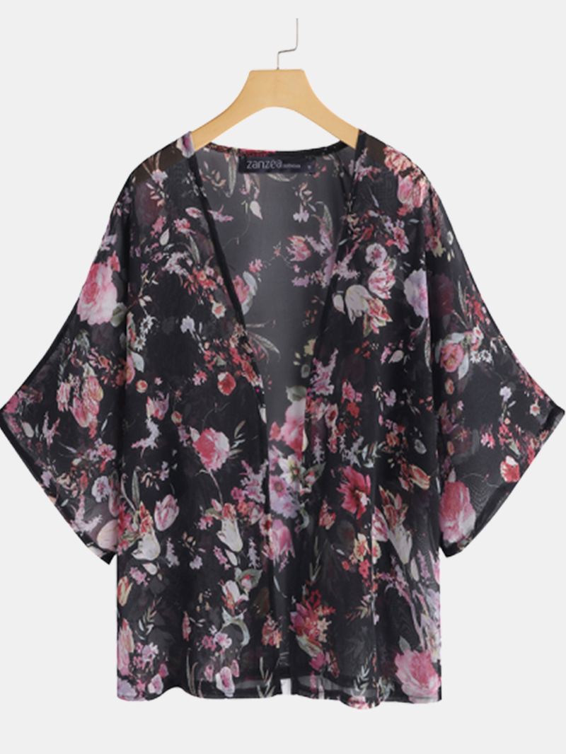 Kvinder Bat Sleeve Blomsterprint Bohemian Style Simple Casual Cardigan