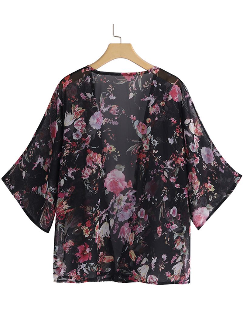 Kvinder Bat Sleeve Blomsterprint Bohemian Style Simple Casual Cardigan