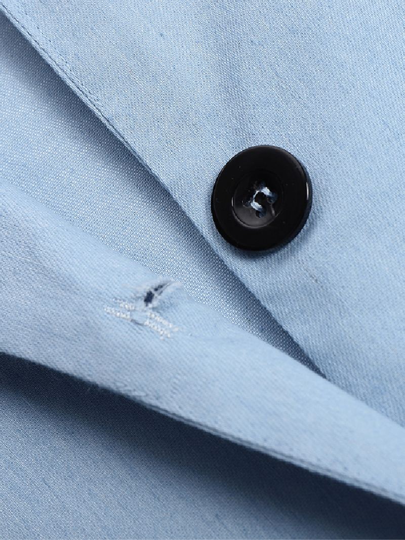 Kvinder Button Up Lapel Side Fork Langærmet Denim Overshirt Med Lomme