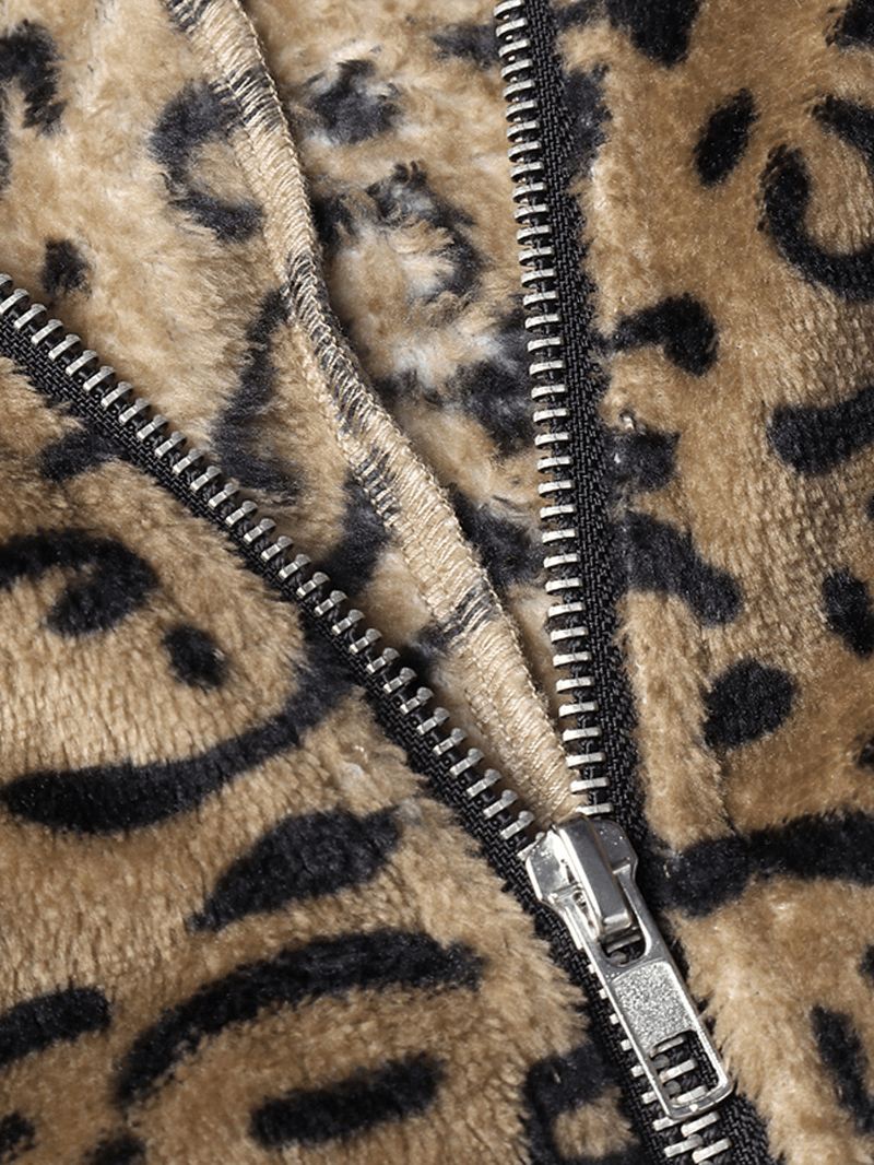 Kvinder Casual Zip Up Leopard Med Tryk Hættefrakker