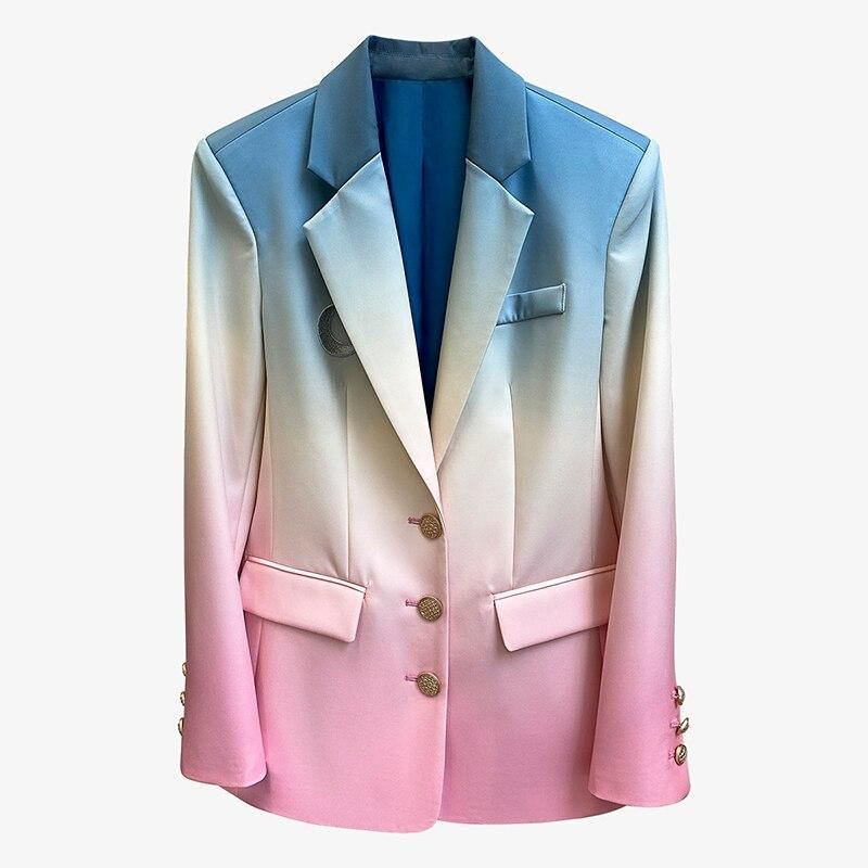 Kvinder Farverig Gradual Color Blazer New Lapel Langærmet Loose Fit Jakke Mode Tide Forår Efterår 2020 1z587