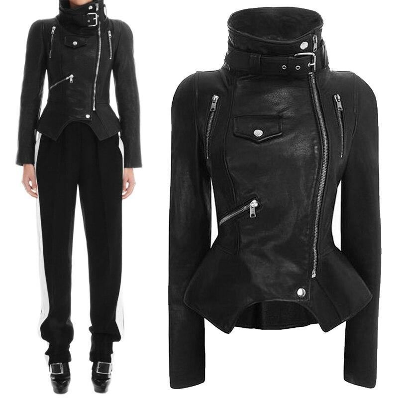 Motorcykel Læder Gothic Jakke Kvinder Kunstlæder Mode Sort Faux Coats Trend Jakke Streetwear