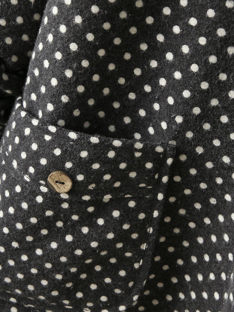 Polka Dot Langærmet Hætte Patchwork Fleece Side Pocket Coats Til Kvinder